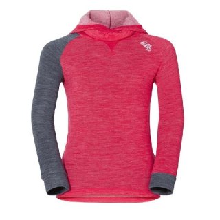 REVOLUTION TW WARM KIDS SHIRT L/S WITH FACEMASK - ROSE RED MELANGE/GREY MELANGE