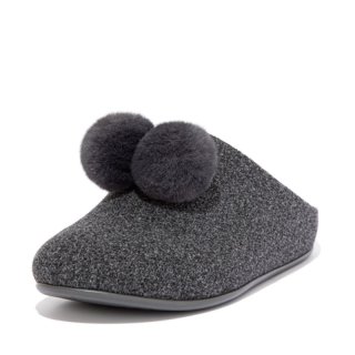 CHRISSIE POM POM SLIPPERS - PEWTER GREY