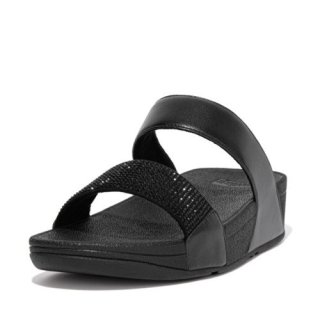 LULU CRYSTAL EMBELLISHED SLIDES - ALL BLACK