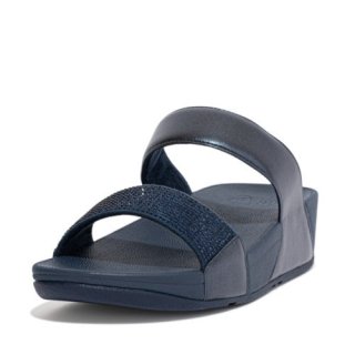 LULU CRYSTAL EMBELLISHED SLIDES - MIDNIGHT NAVY