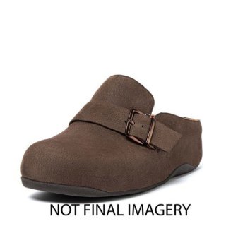SHUV BUCKLE-STRAP NUBUCK CLOGS - CHOCOLATE BROWN