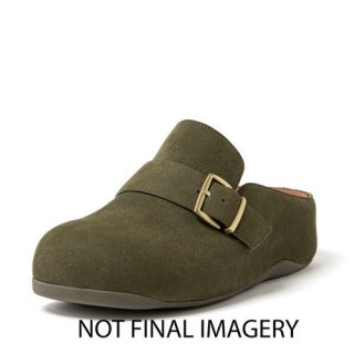 SHUV BUCKLE-STRAP NUBUCK CLOGS - MOSSY