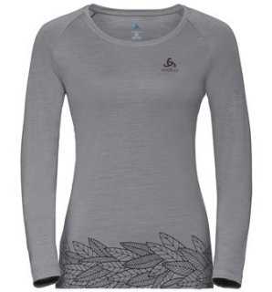 BL TOP CREW NECK L/S CONCORD - GREY MELANGE/LEAVES ON WAIST PRINT SS19