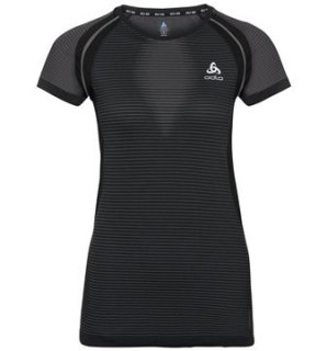 BL TOP CREW NECK S/S CERAMICOOL PRO - BLACK/ODLO GRAPHITE GREY