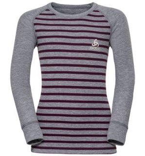 BL TOP CREW NECK L/S ACTIVE WARM KIDS - GREY MELANGE / PICKLED BEET / STRIPES