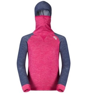 REVOLUTION TW WARM KIDS SHIRT L/S WITH FACEMASK - SANGRIA/NAVY NEW MELANGE