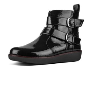 LAILA DOUBLE BUCKLE CRINKLE PATENT - BLACK