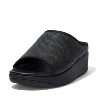 IMOGEN STRAW RAFFIA SLIDES - ALL BLACK