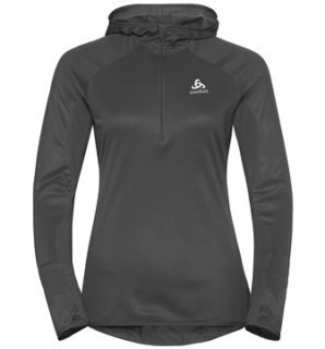 HOODY MIDLAYER 1/2 ZIP BLAZE CERAMIWARM - BLACK/ODLO GRAPHITE GREY/STRIPES cancelled ss19